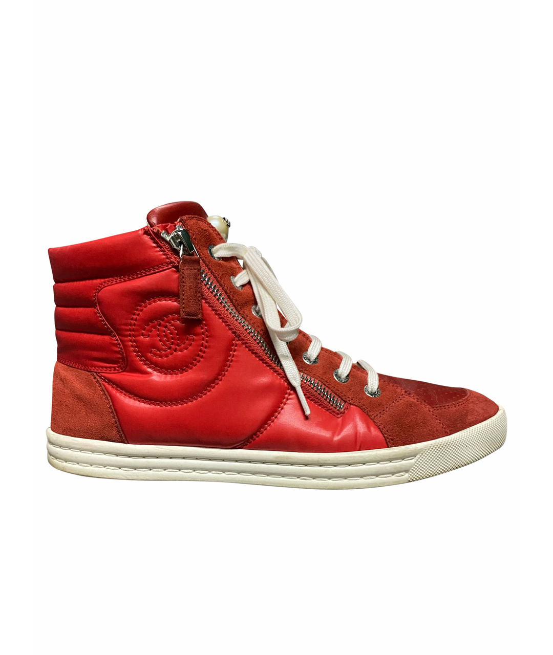 CHANEL PRE-OWNED Красные кожаные кроссовки, фото 1