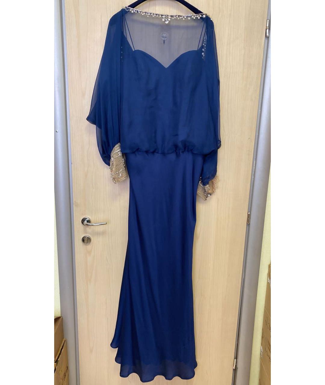 TARIK EDIZ Темно-синее полиэстеровое вечернее платье, фото 5