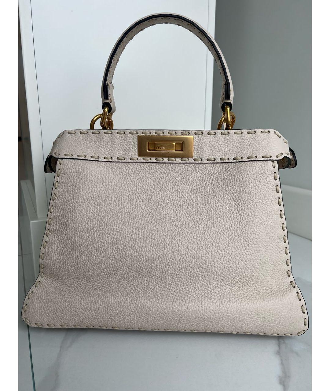 FENDI Бежевая кожаная сумка тоут, фото 7