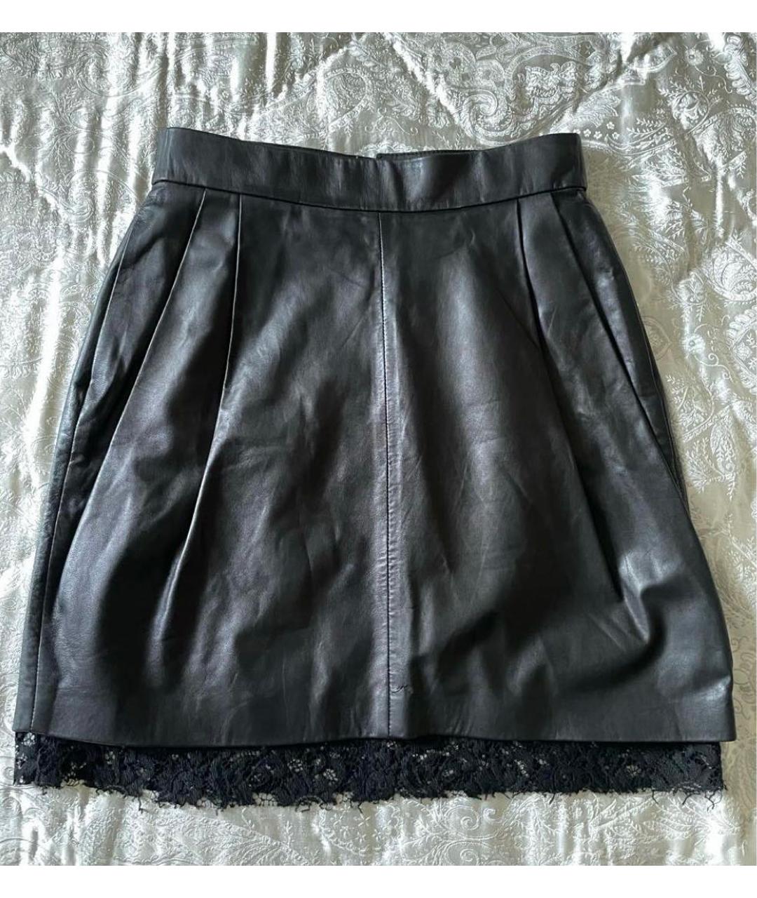 DOLCE&GABBANA Черная кожаная юбка мини, фото 2