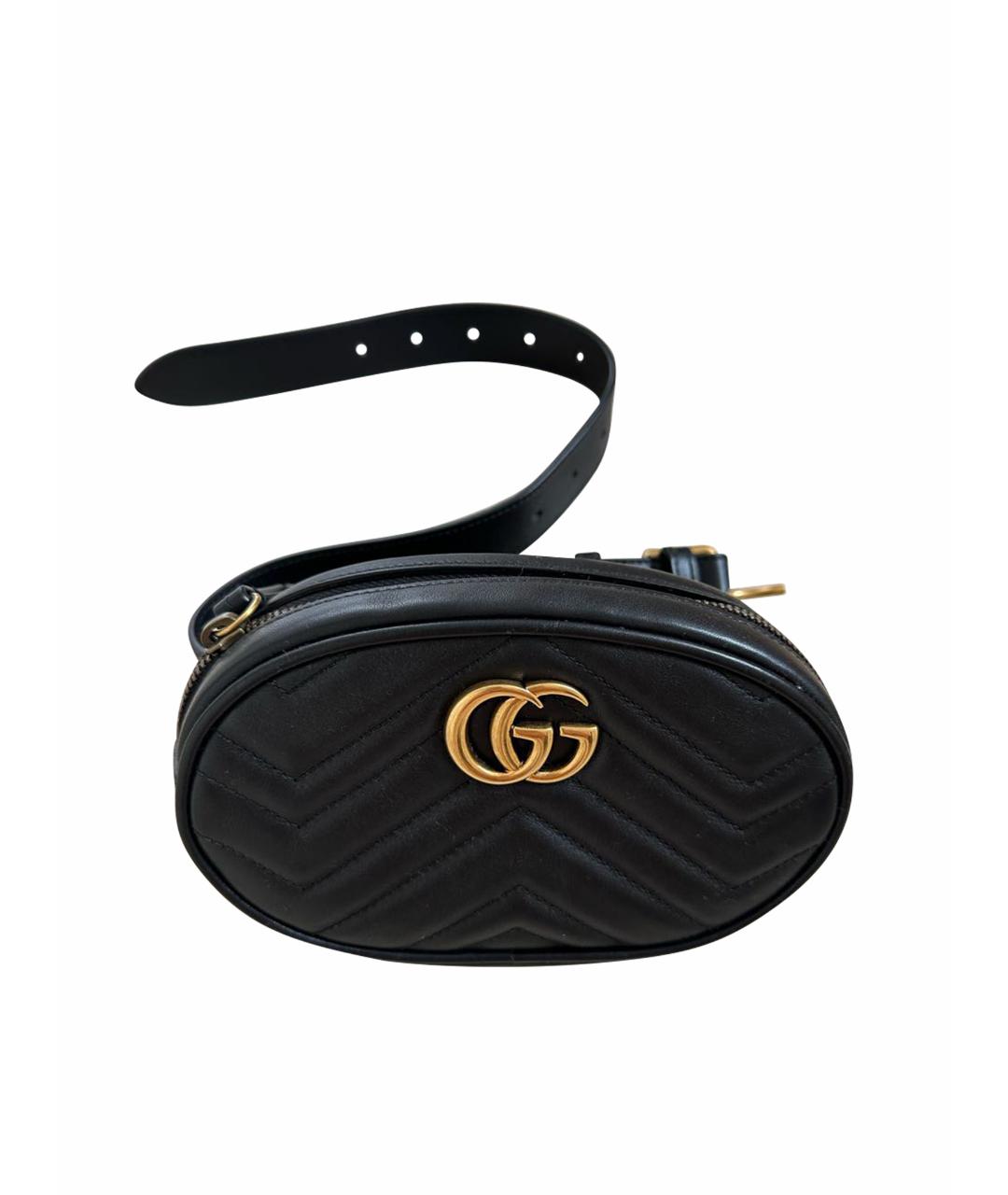 GUCCI Черная кожаная поясная сумка, фото 1