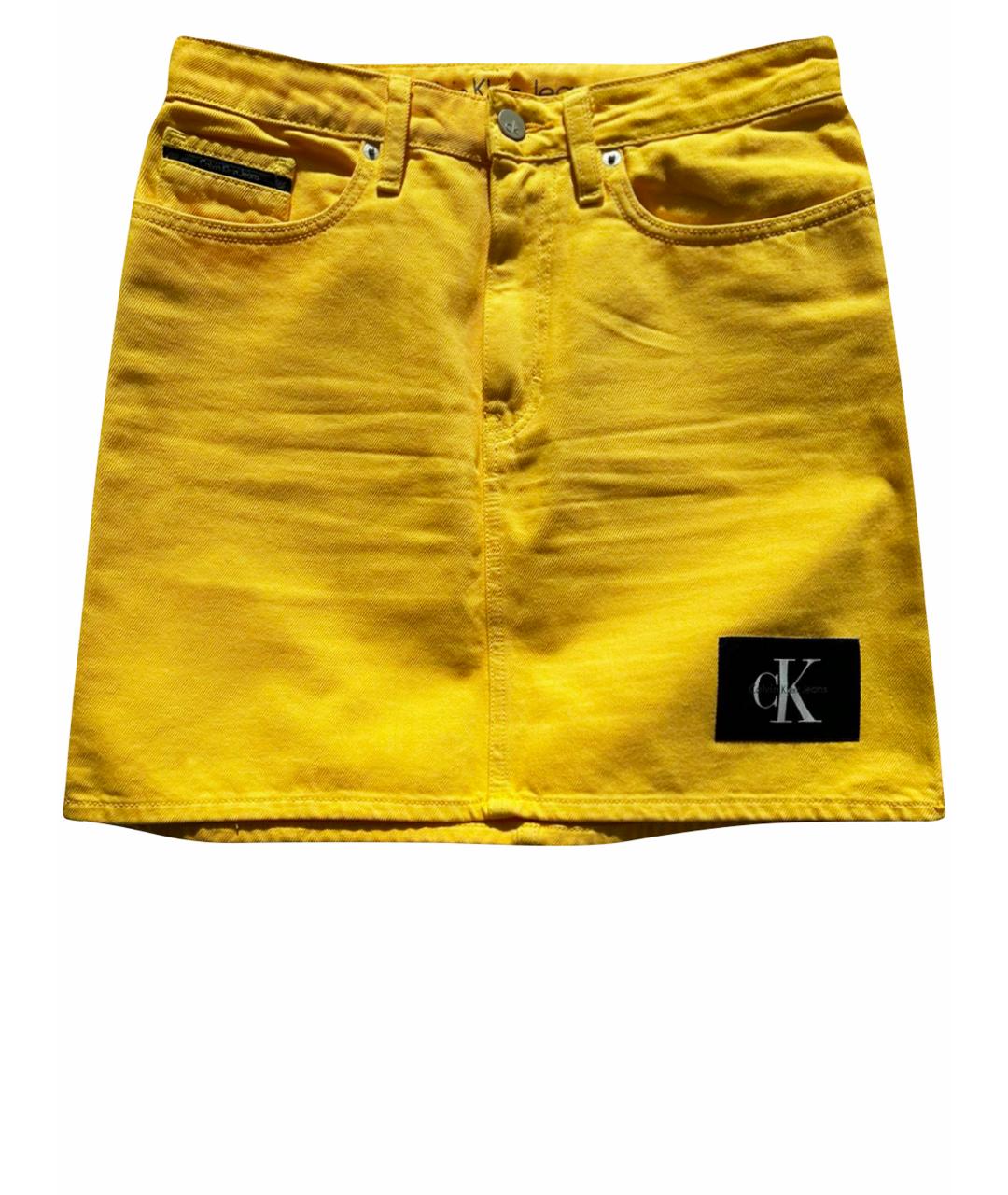 CALVIN KLEIN Желтая деним юбка мини, фото 1