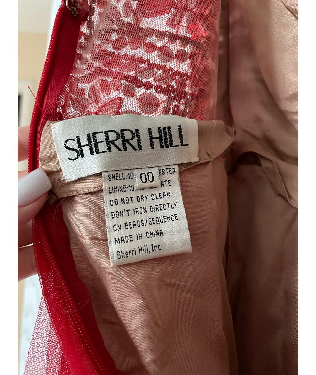 SHERRI HILL Красное сетчатое коктейльное платье, фото 5