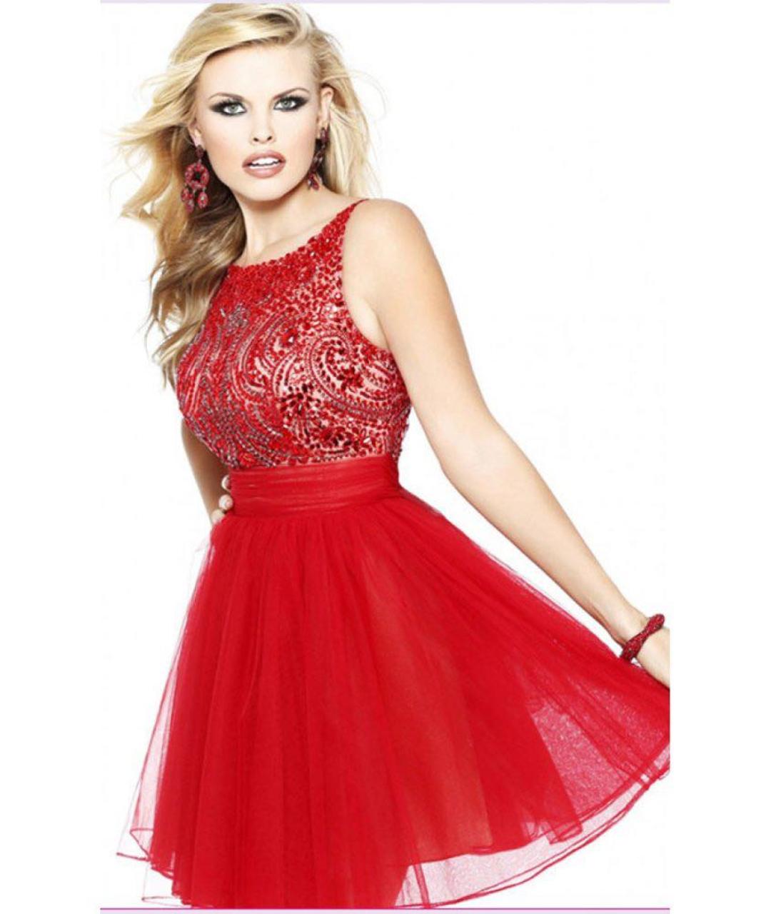 SHERRI HILL Красное сетчатое коктейльное платье, фото 7