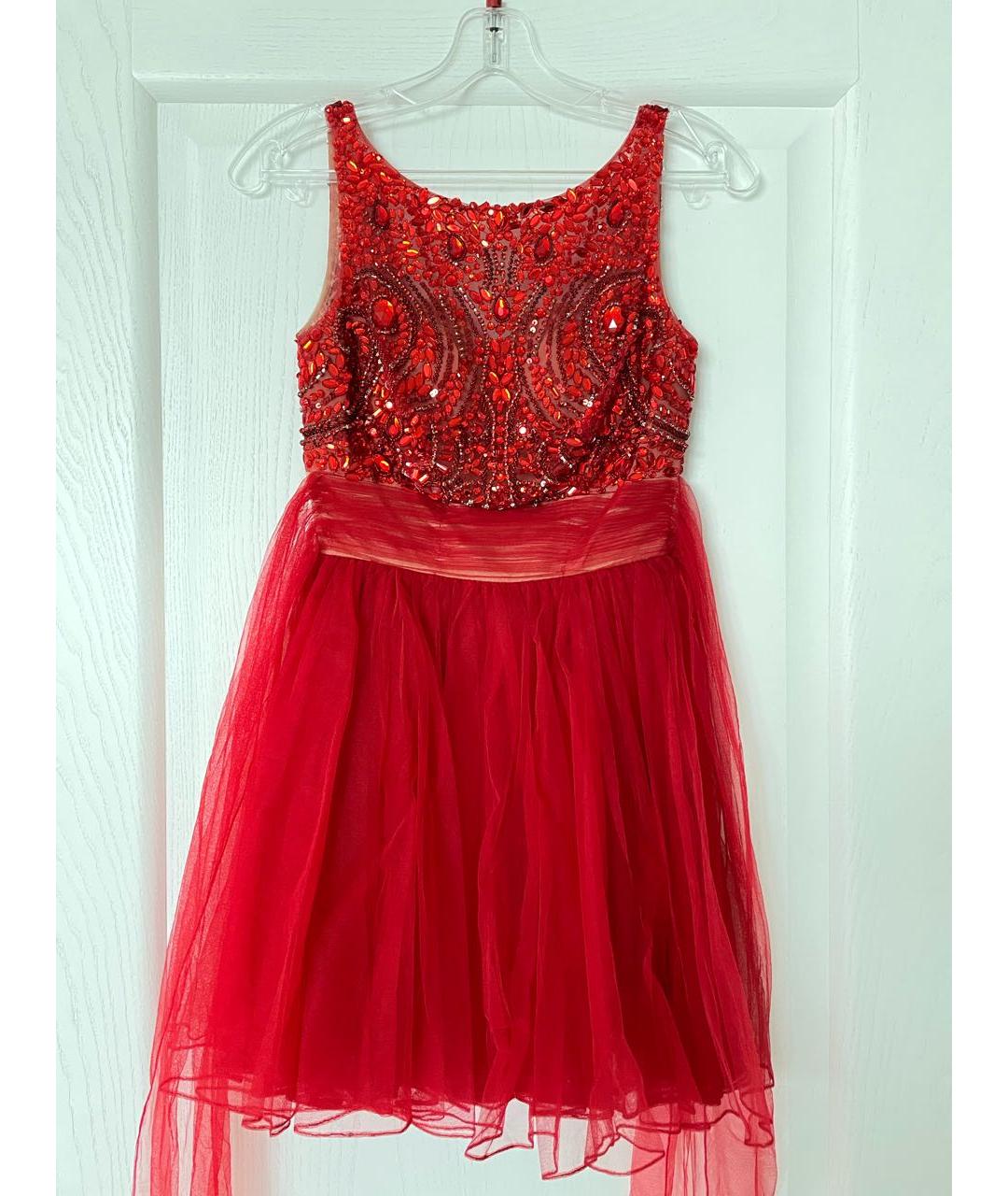 SHERRI HILL Красное сетчатое коктейльное платье, фото 8