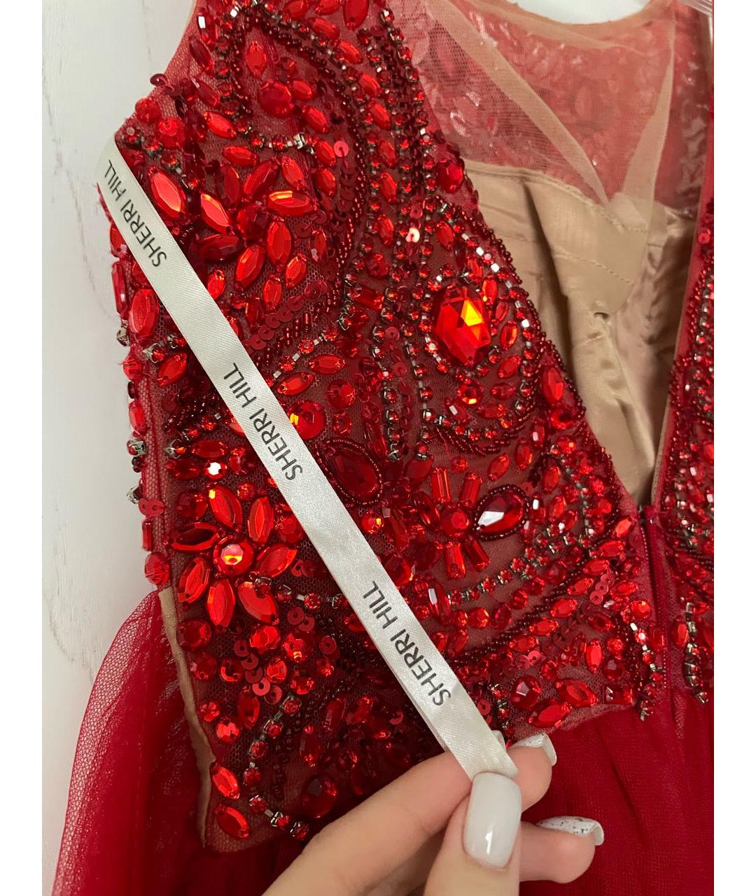 SHERRI HILL Красное сетчатое коктейльное платье, фото 4