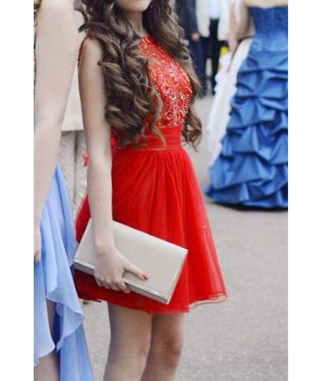 SHERRI HILL Красное сетчатое коктейльное платье, фото 6