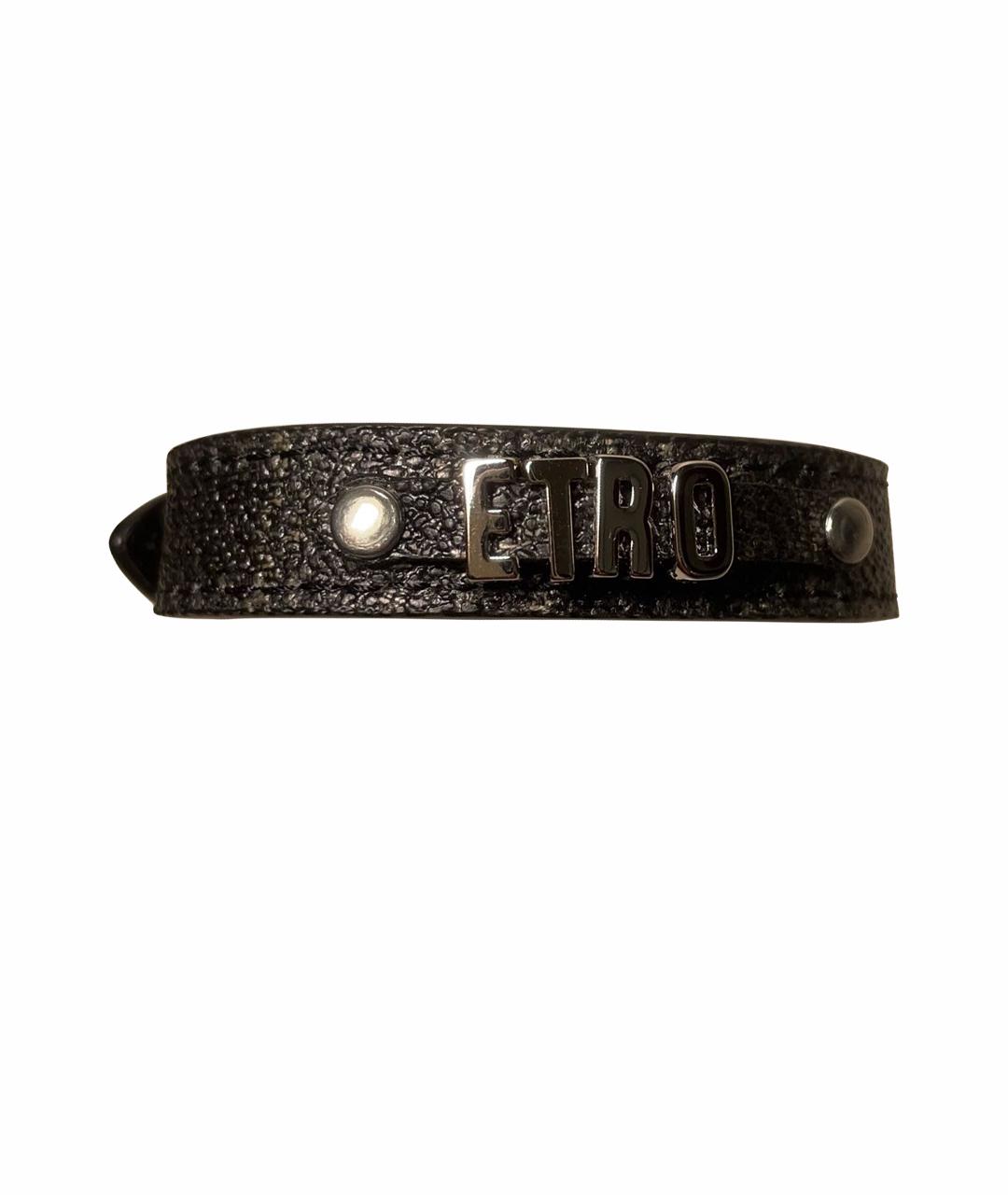ETRO Антрацитовый кожаный браслет, фото 1