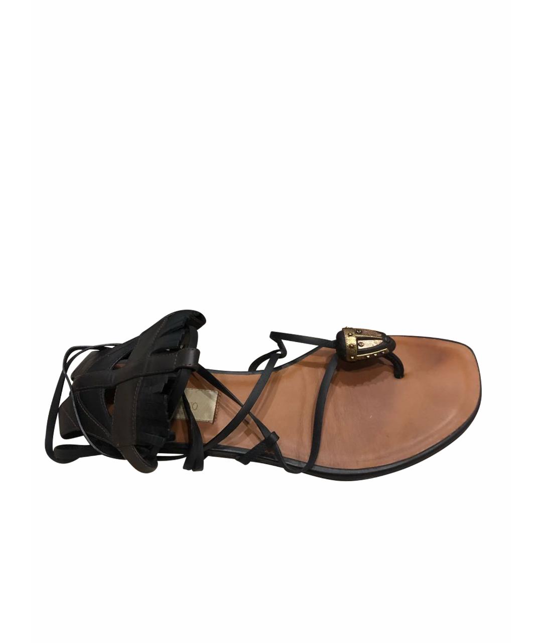 VALENTINO Черные кожаные сандалии, фото 1