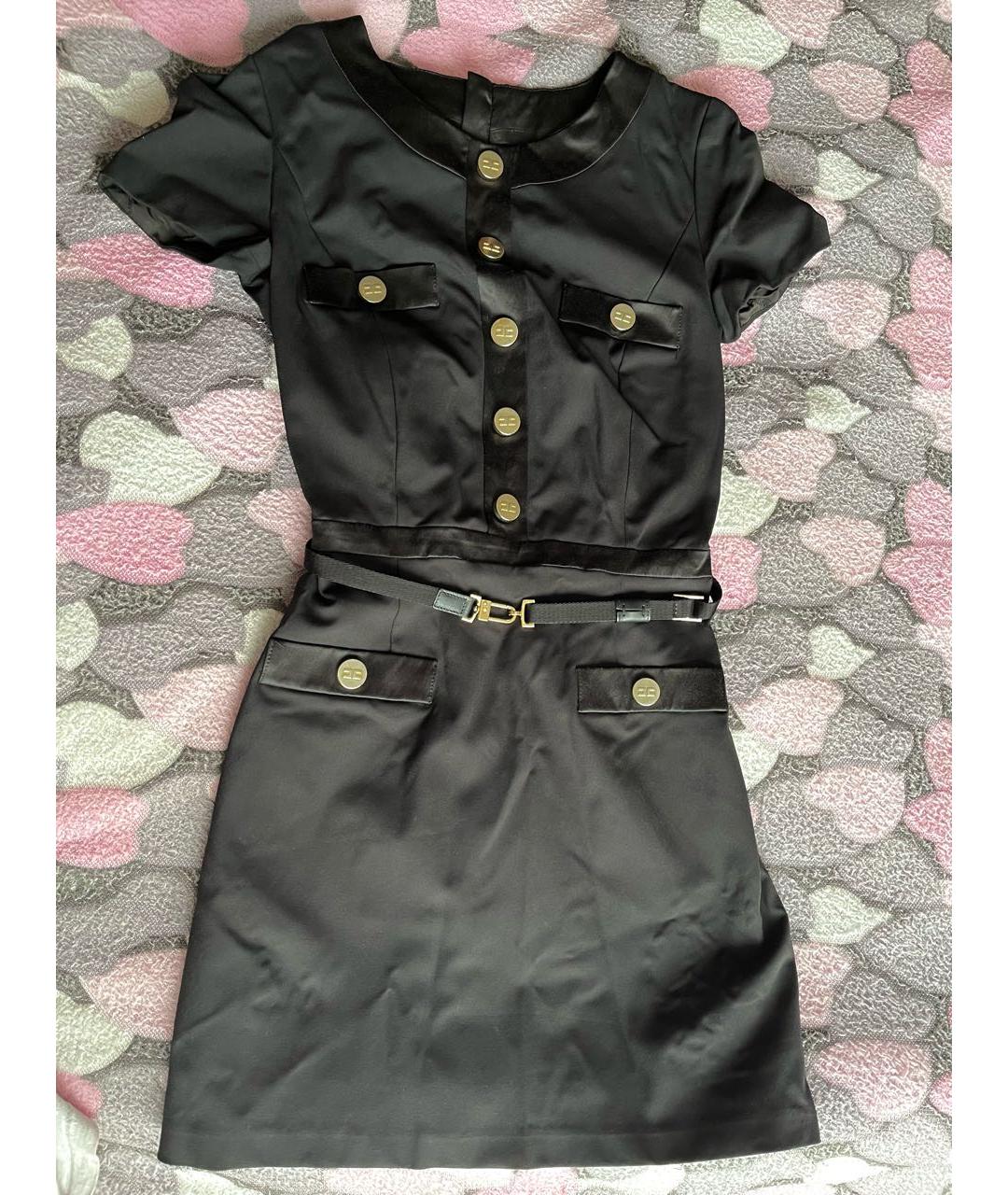 ELISABETTA FRANCHI Черное хлопко-эластановое коктейльное платье, фото 6