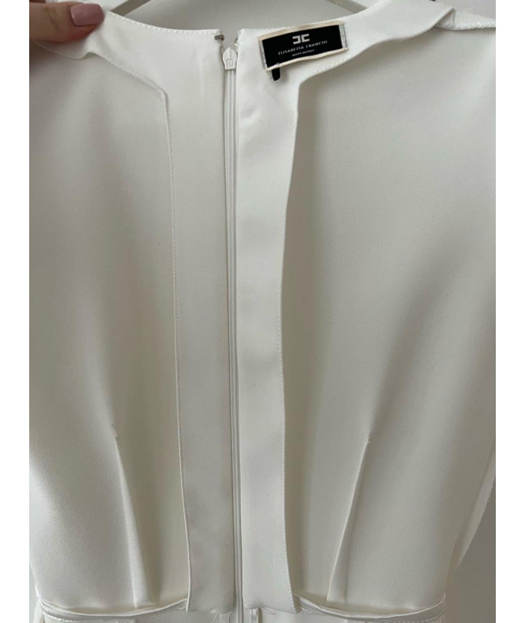 ELISABETTA FRANCHI Белое шифоновое коктейльное платье, фото 3