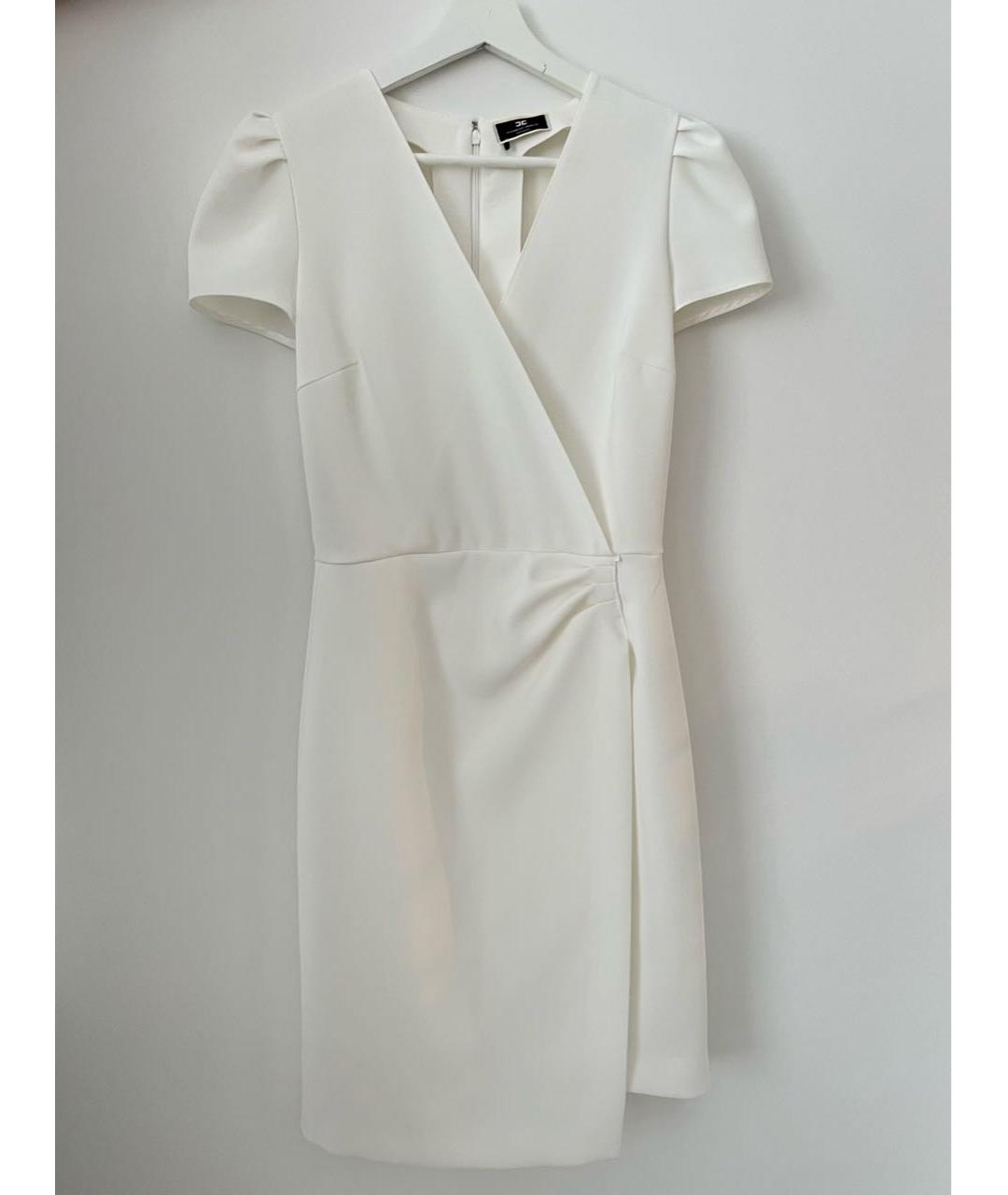 ELISABETTA FRANCHI Белое шифоновое коктейльное платье, фото 5