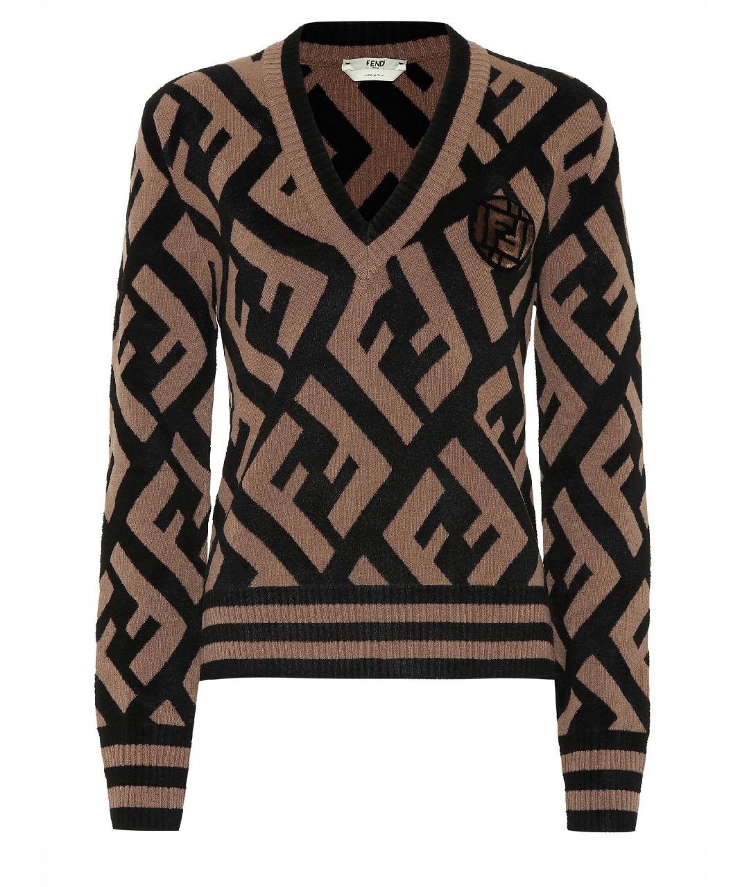 FENDI Коричневый шерстяной джемпер / свитер, фото 1
