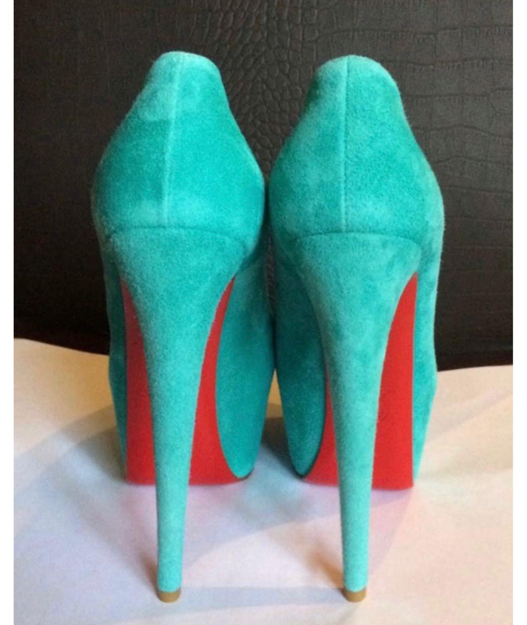 CHRISTIAN LOUBOUTIN Бирюзовые замшевые туфли, фото 4