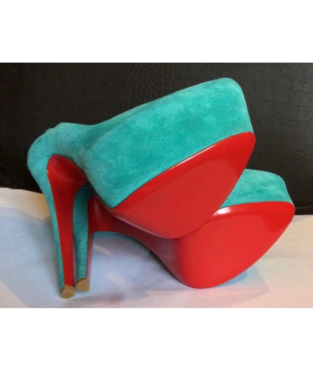CHRISTIAN LOUBOUTIN Бирюзовые замшевые туфли, фото 5