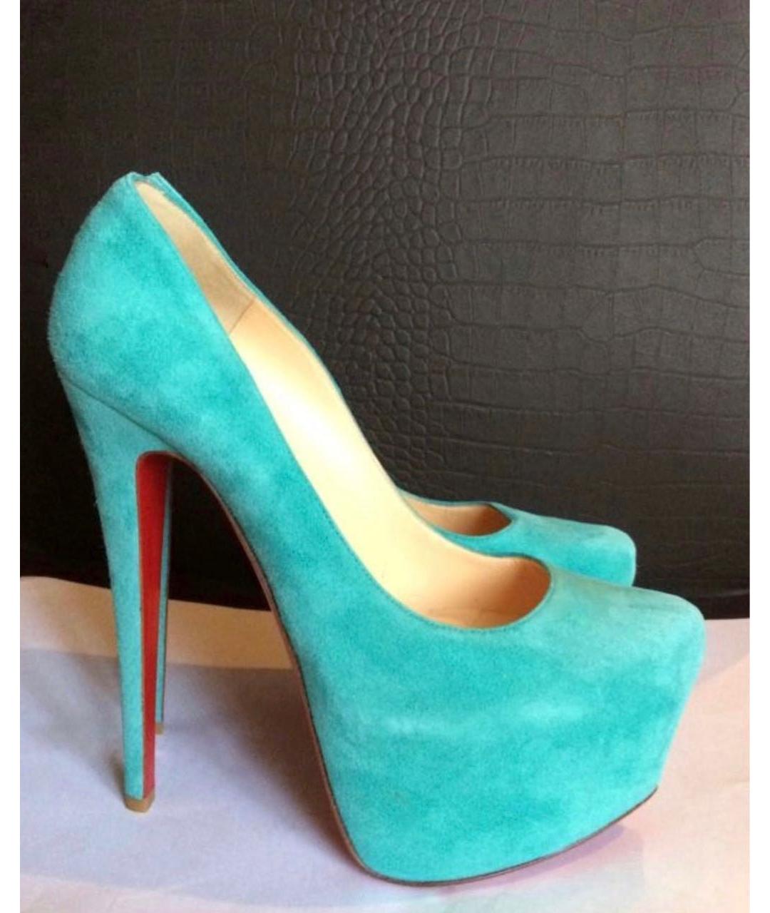 CHRISTIAN LOUBOUTIN Бирюзовые замшевые туфли, фото 2