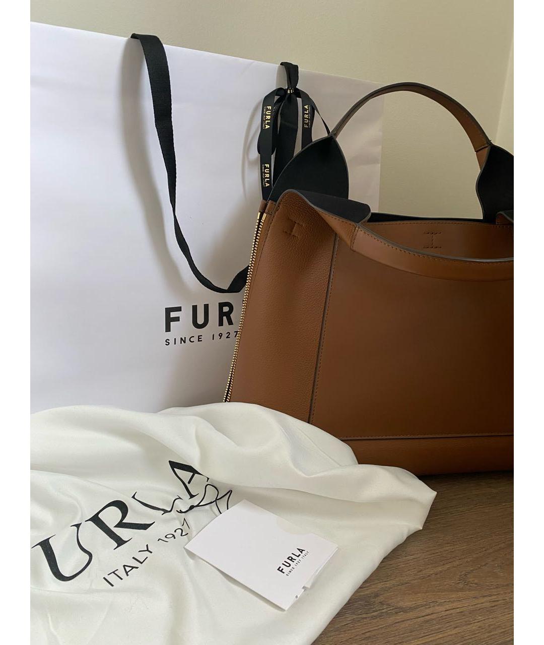 FURLA Коричневая кожаная сумка тоут, фото 6