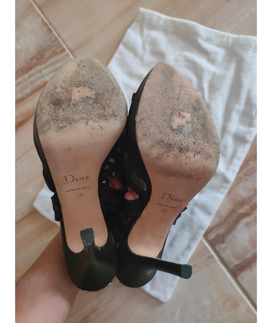 CHRISTIAN DIOR Черные кожаные босоножки, фото 9