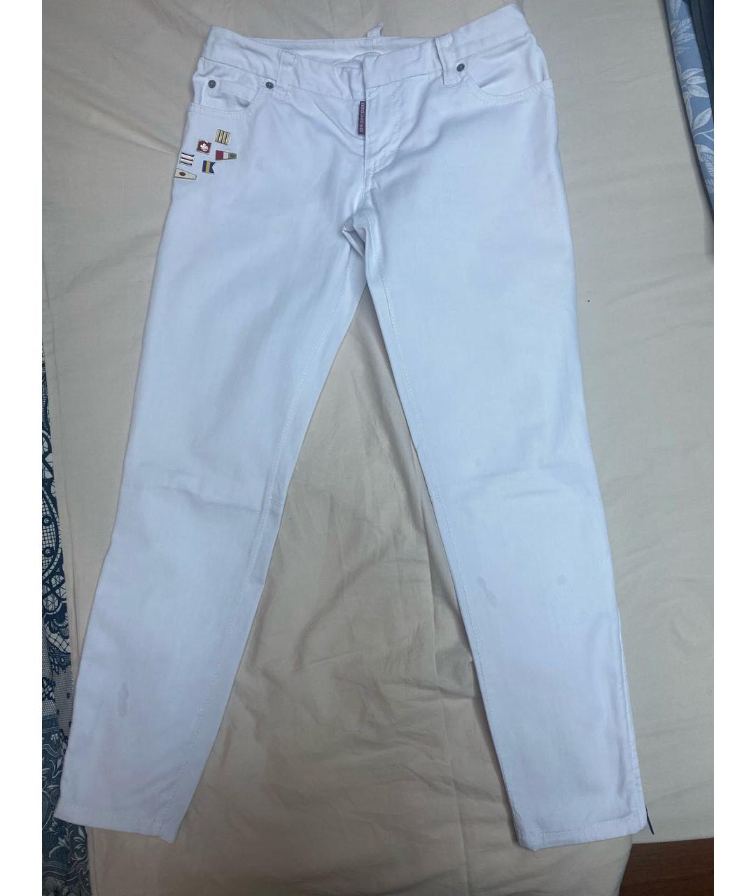 DSQUARED2 Белые хлопко-эластановые джинсы слим, фото 8