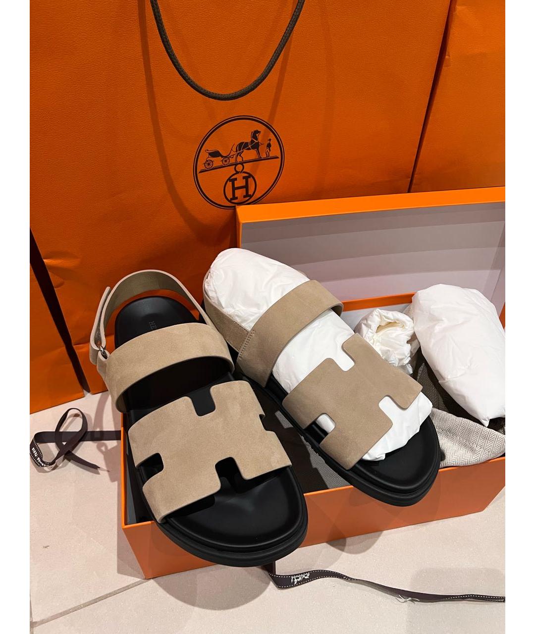 HERMES PRE-OWNED Бежевые кожаные сандалии, фото 5
