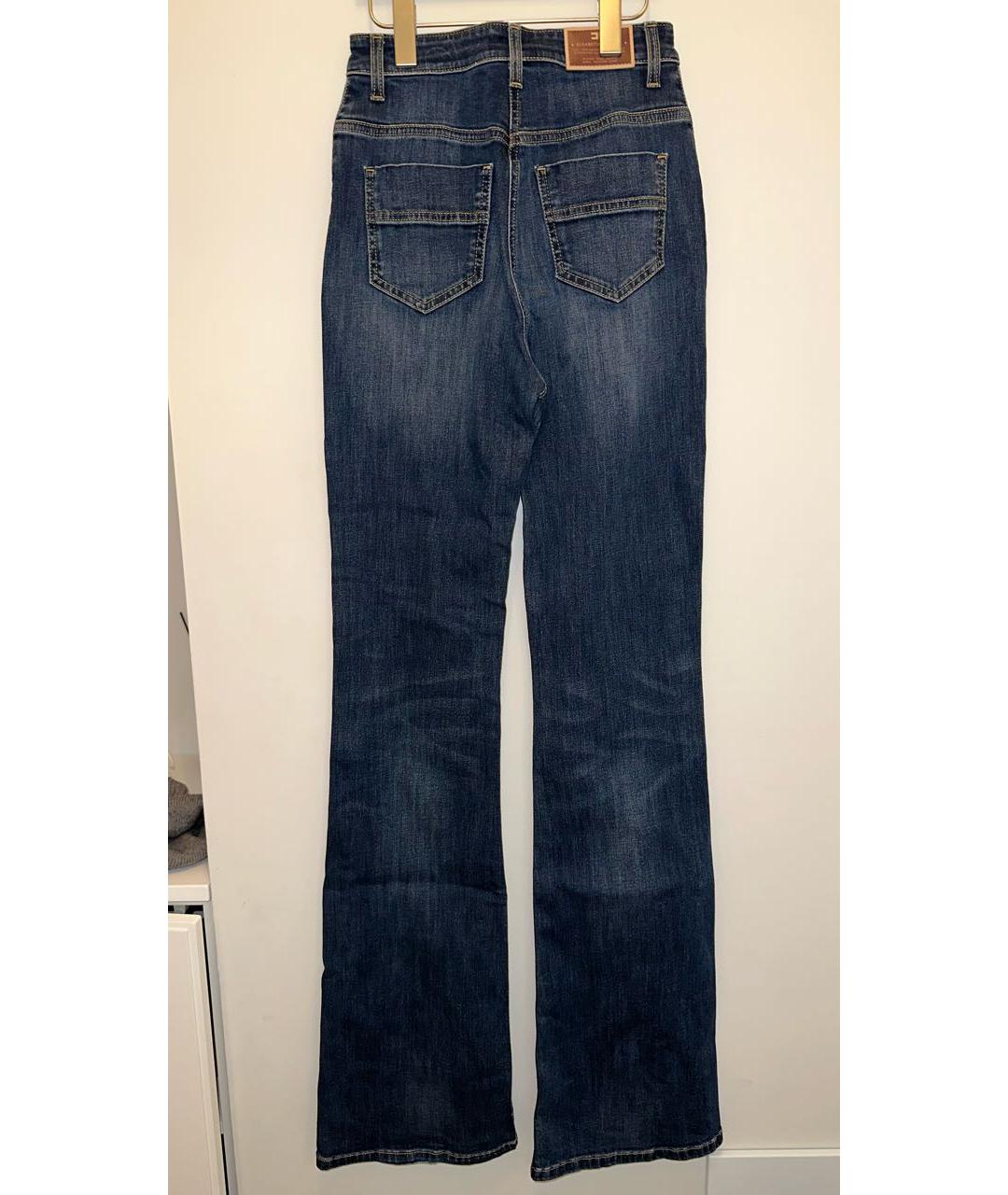 ELISABETTA FRANCHI Темно-синие хлопко-эластановые прямые джинсы, фото 2