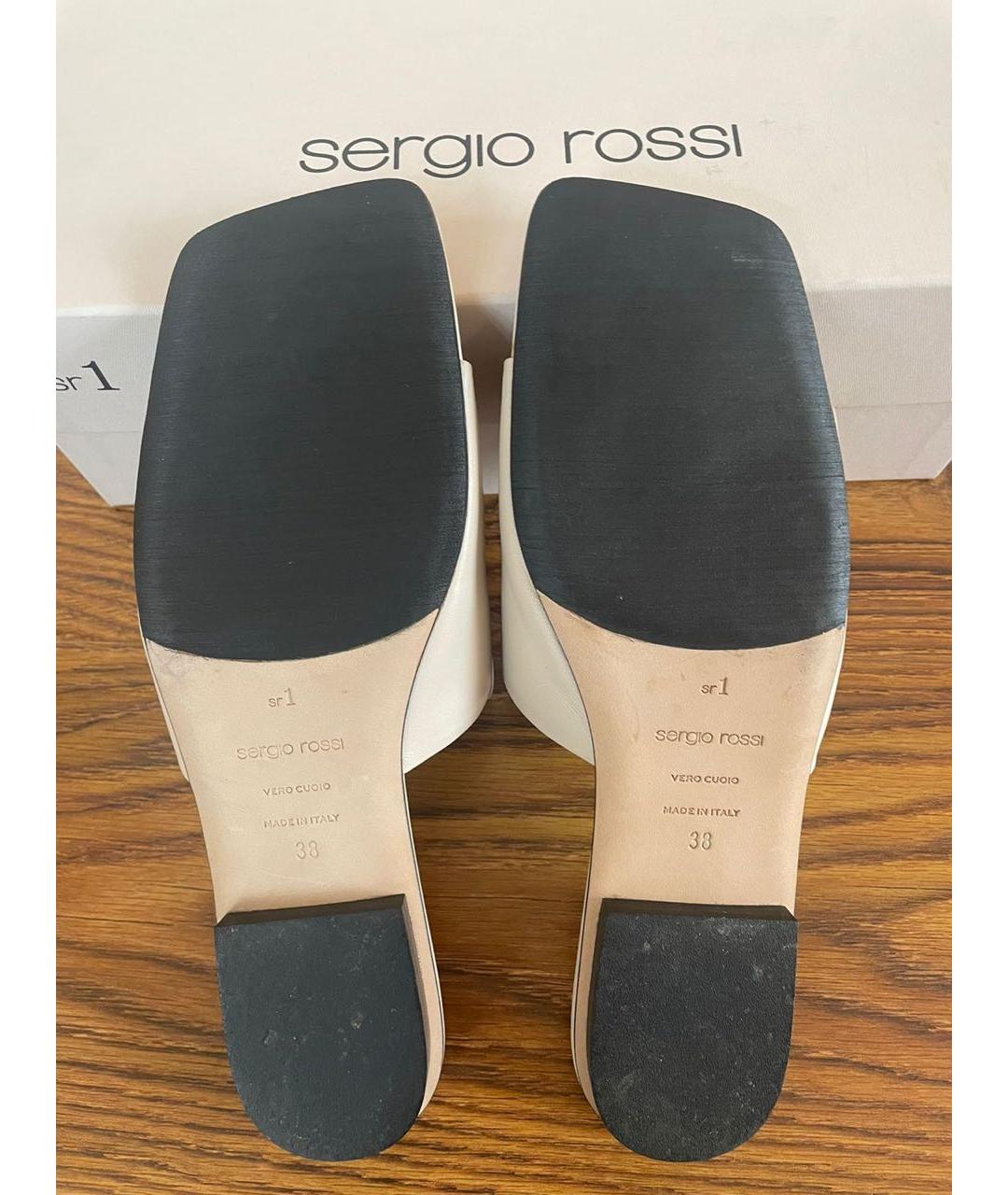 SERGIO ROSSI Бежевые кожаные мюли, фото 4