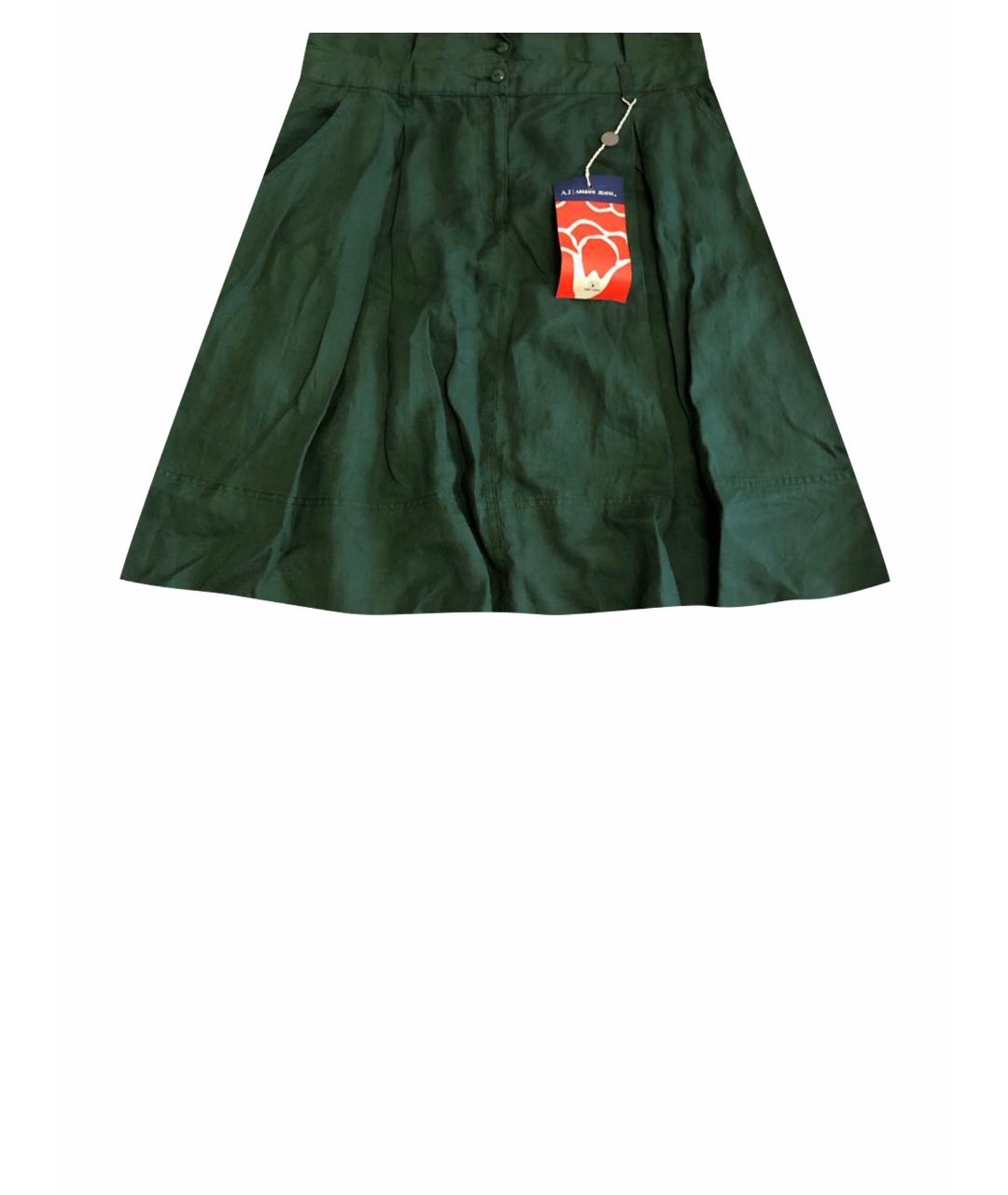 ARMANI JEANS Зеленая льняная юбка миди, фото 1