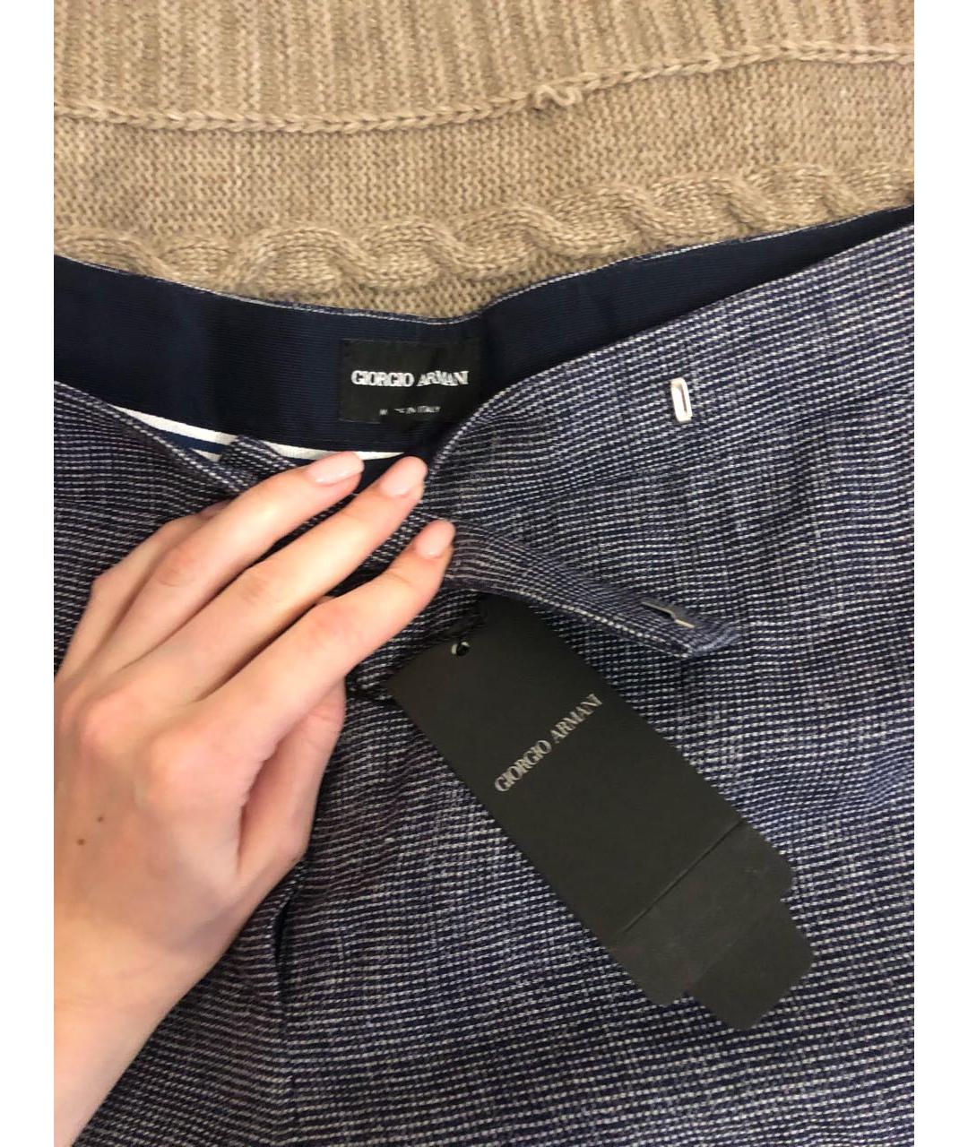 GIORGIO ARMANI Темно-синие льняные прямые брюки, фото 2