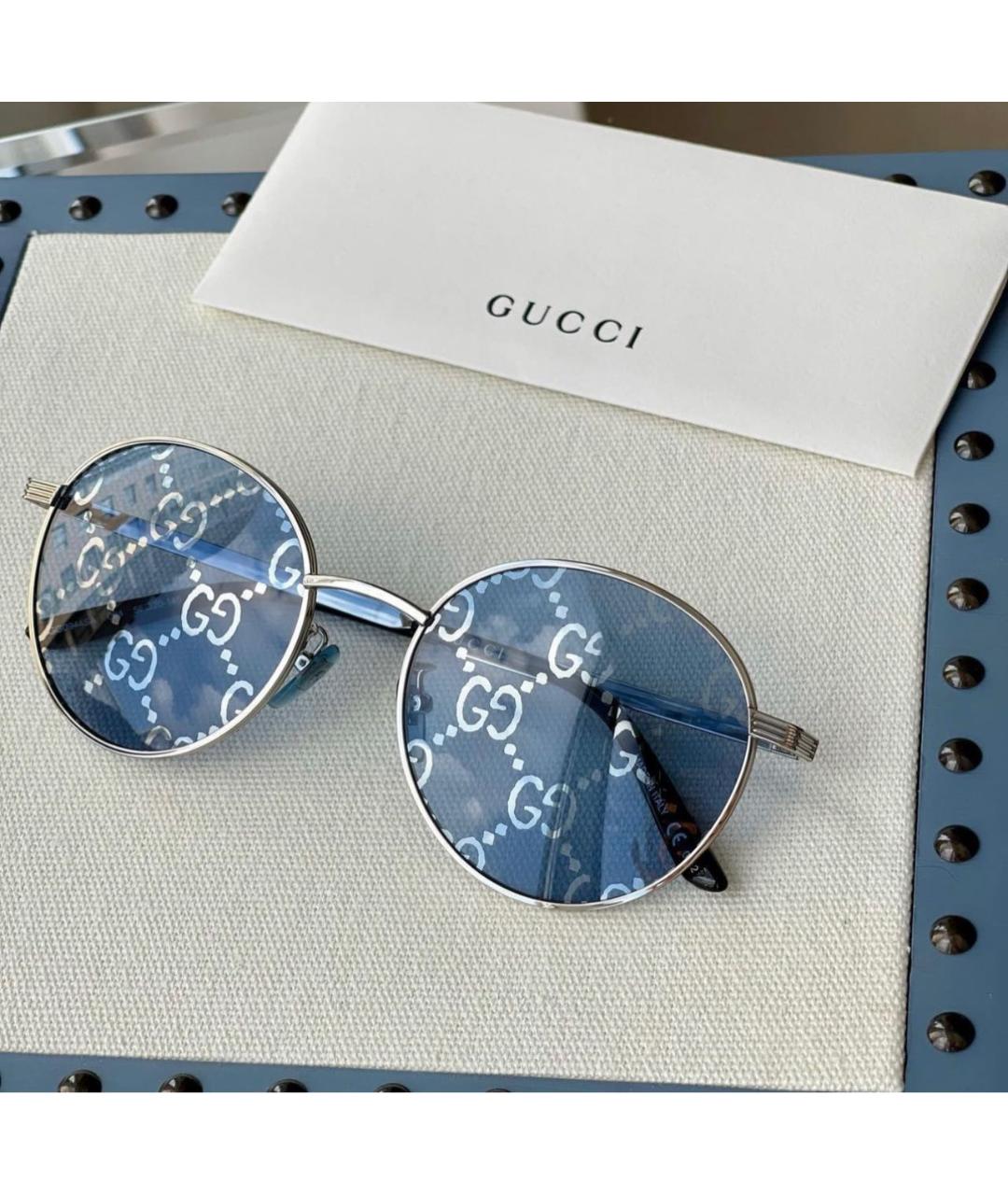 GUCCI Голубые металлические солнцезащитные очки, фото 4