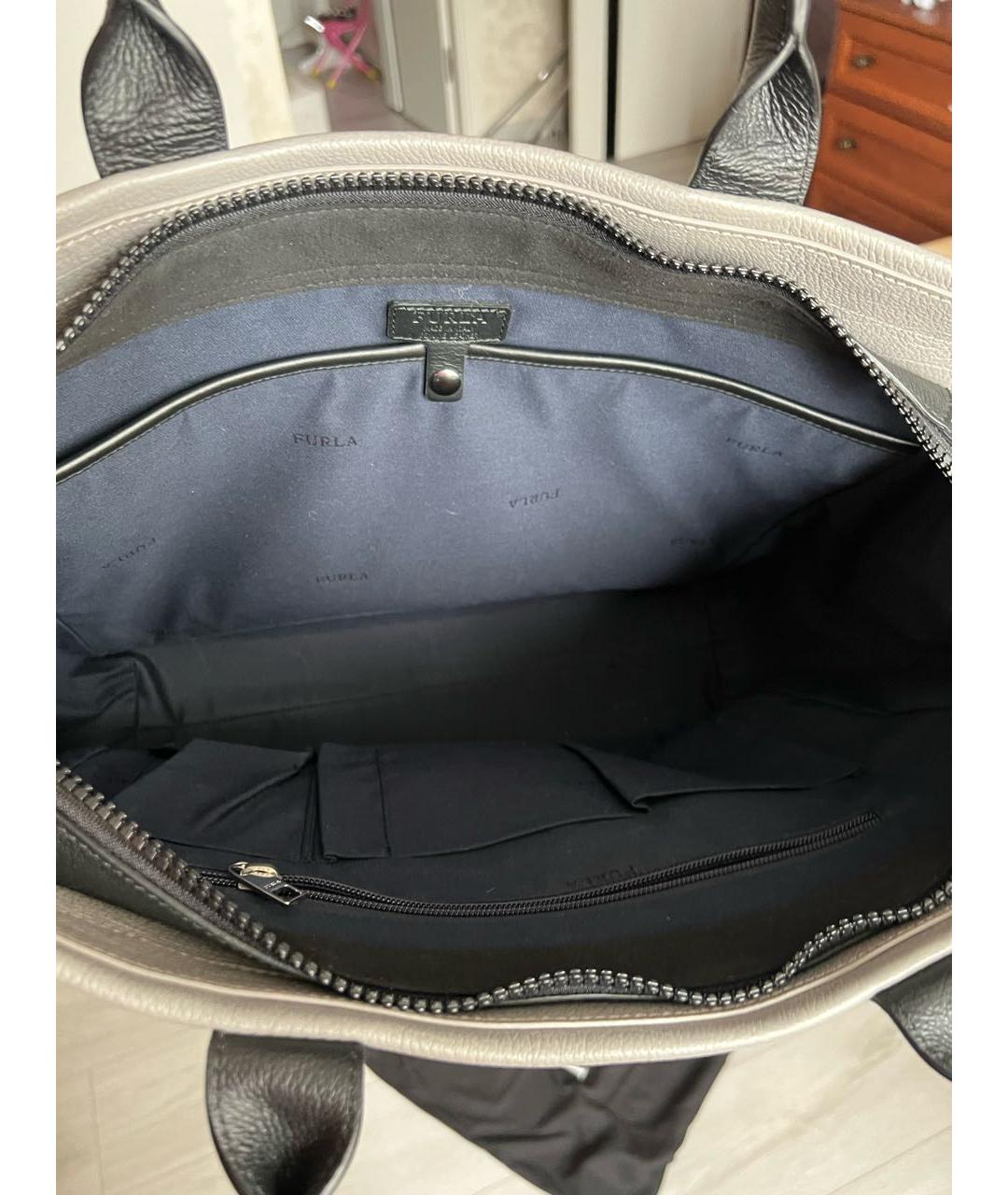 FURLA Серый кожаный портфель, фото 4