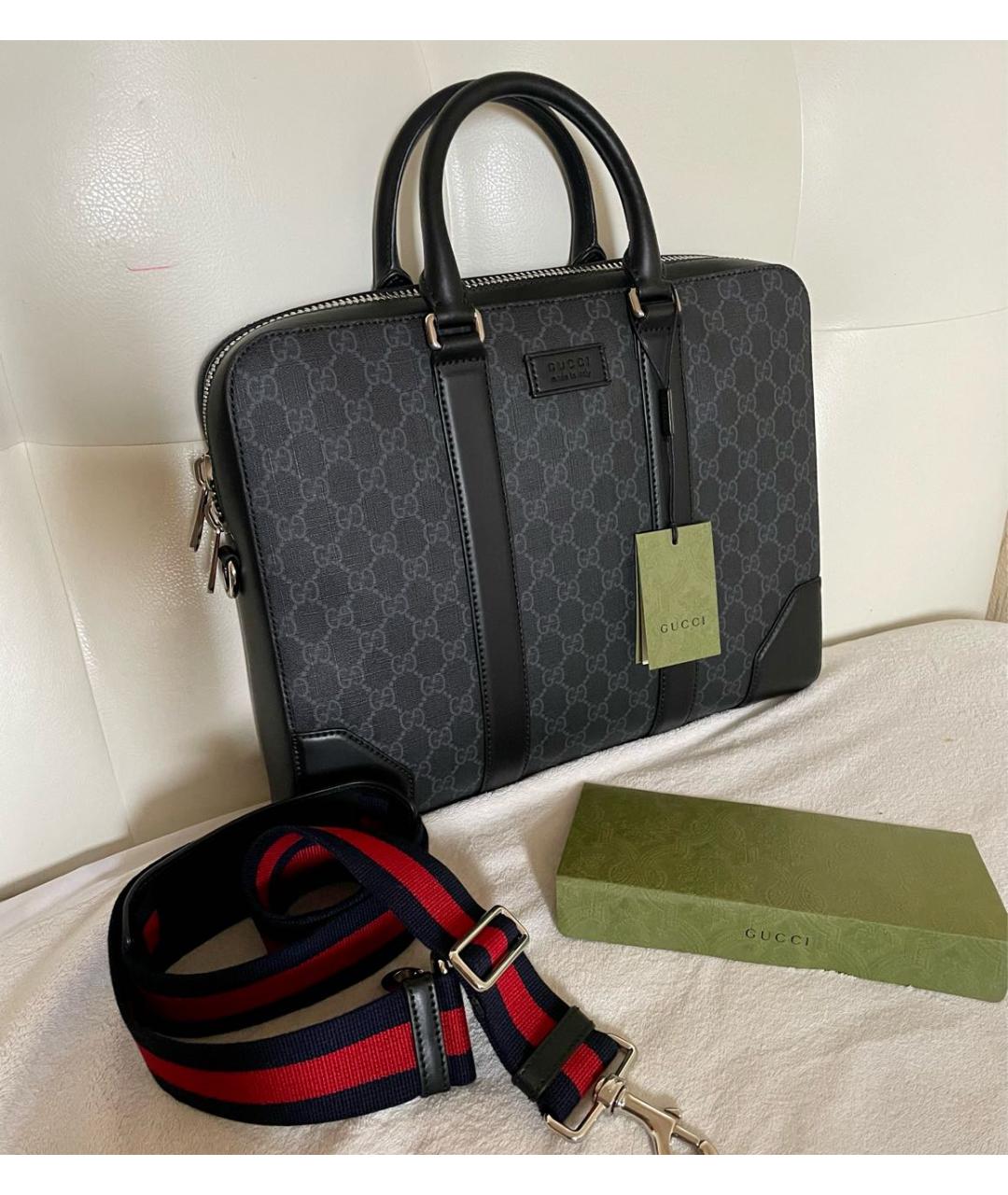GUCCI Темно-синий кожаный портфель, фото 2