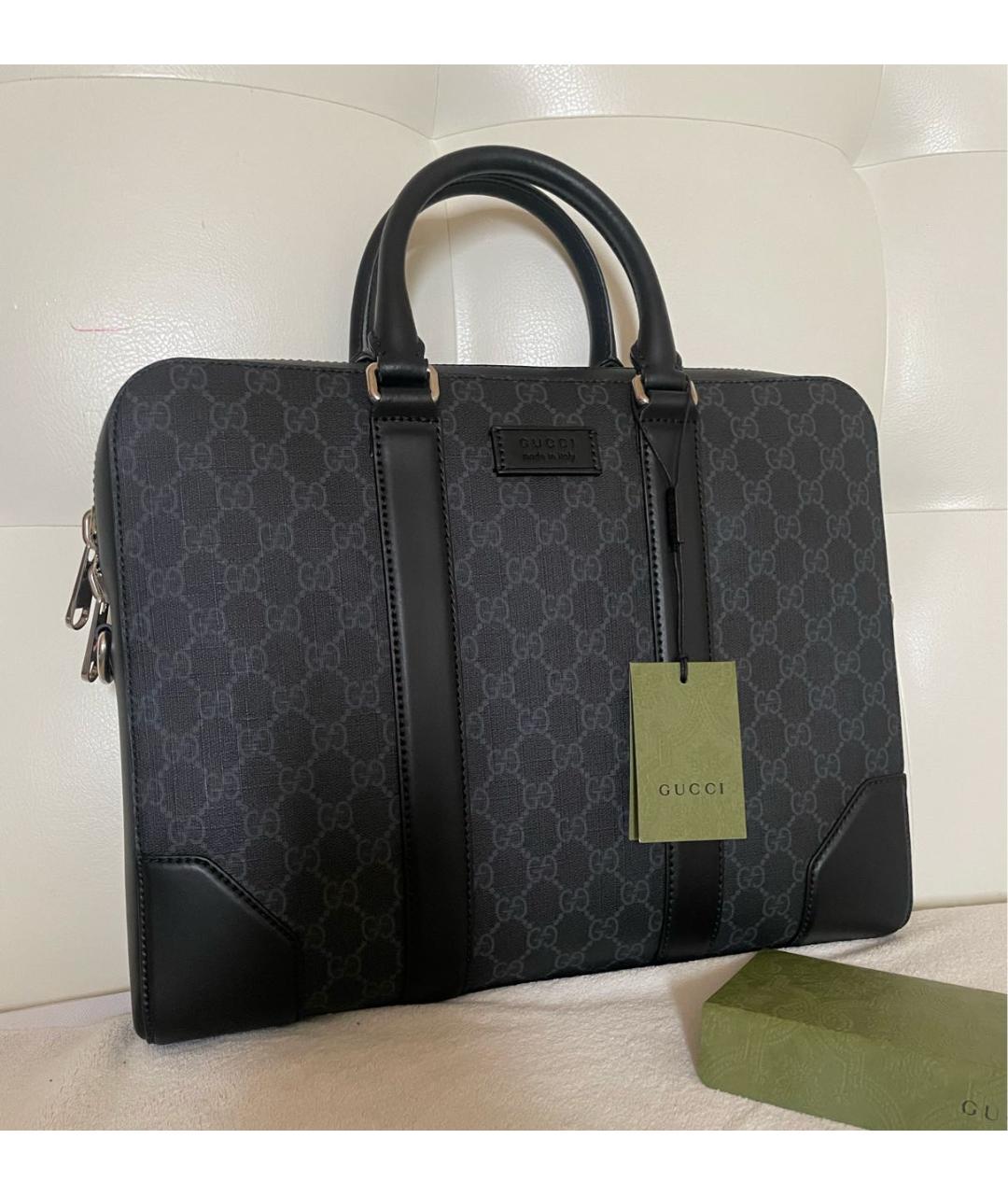 GUCCI Темно-синий кожаный портфель, фото 4