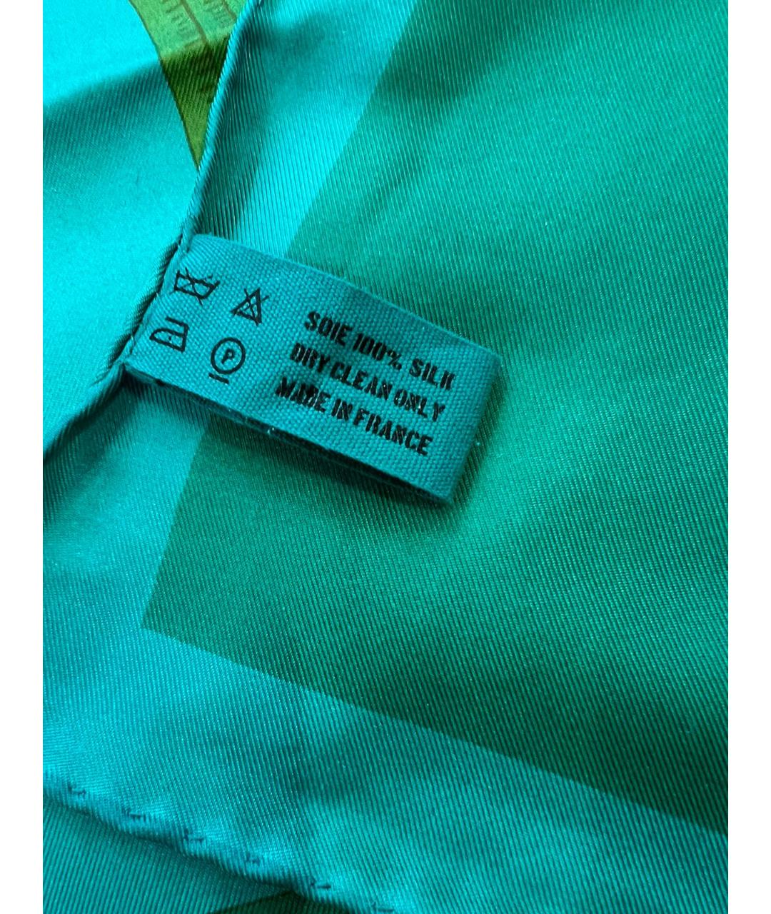HERMES Зеленый шелковый платок, фото 2
