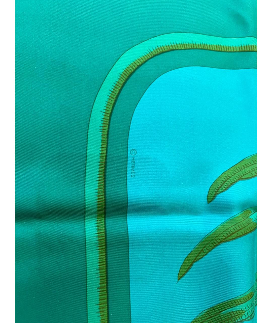 HERMES Зеленый шелковый платок, фото 4