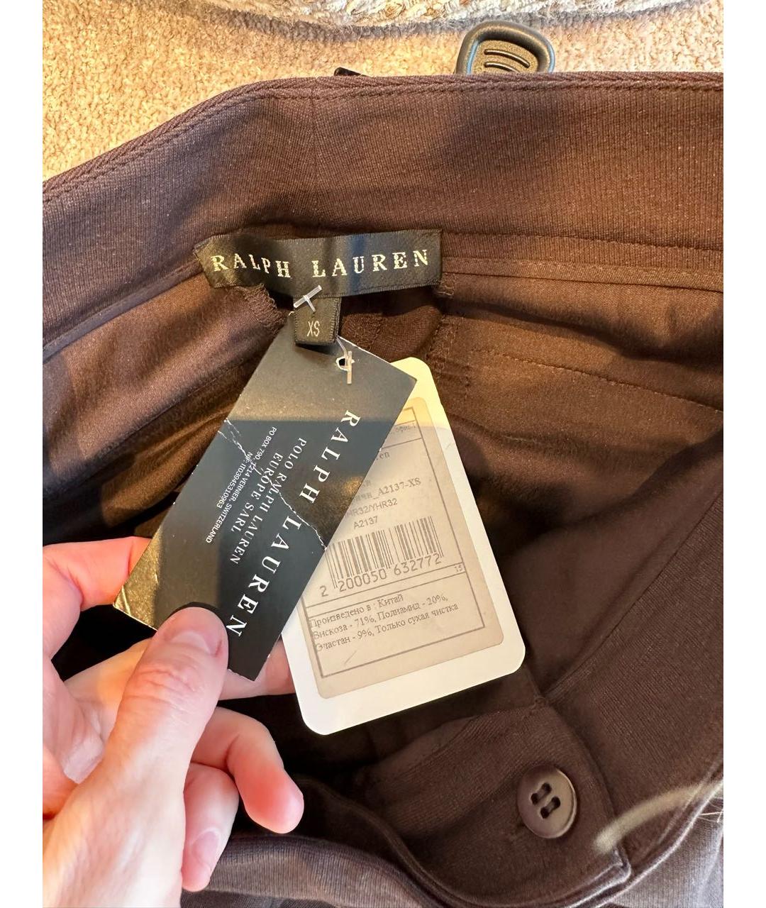 RALPH LAUREN Коричневые вискозные брюки узкие, фото 8