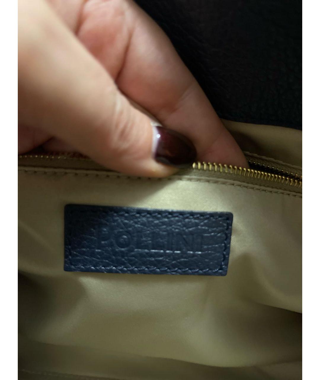 POLLINI Темно-синяя кожаная сумка с короткими ручками, фото 4
