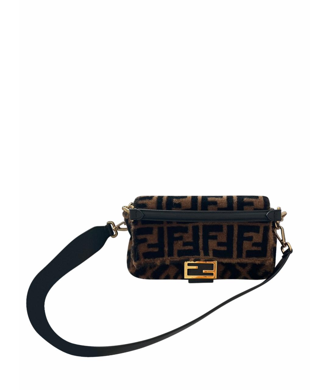 FENDI Коричневая меховая сумка с короткими ручками, фото 1