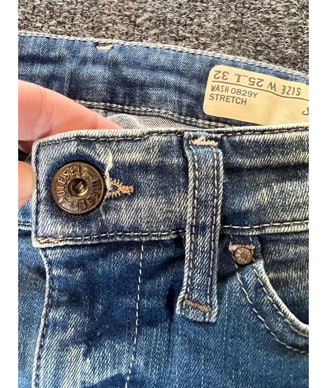 DIESEL Синие хлопко-полиэстеровые джинсы слим, фото 4