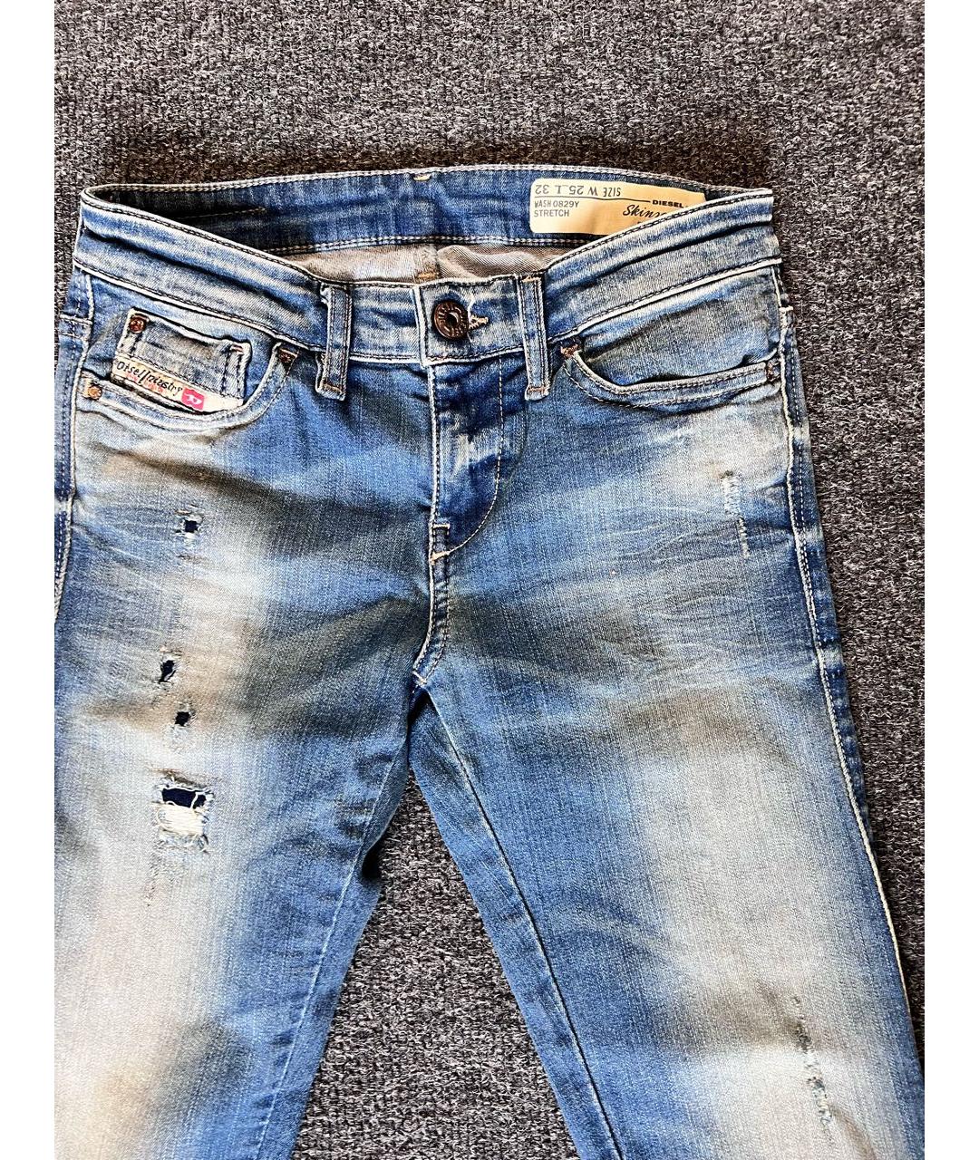DIESEL Синие хлопко-полиэстеровые джинсы слим, фото 2