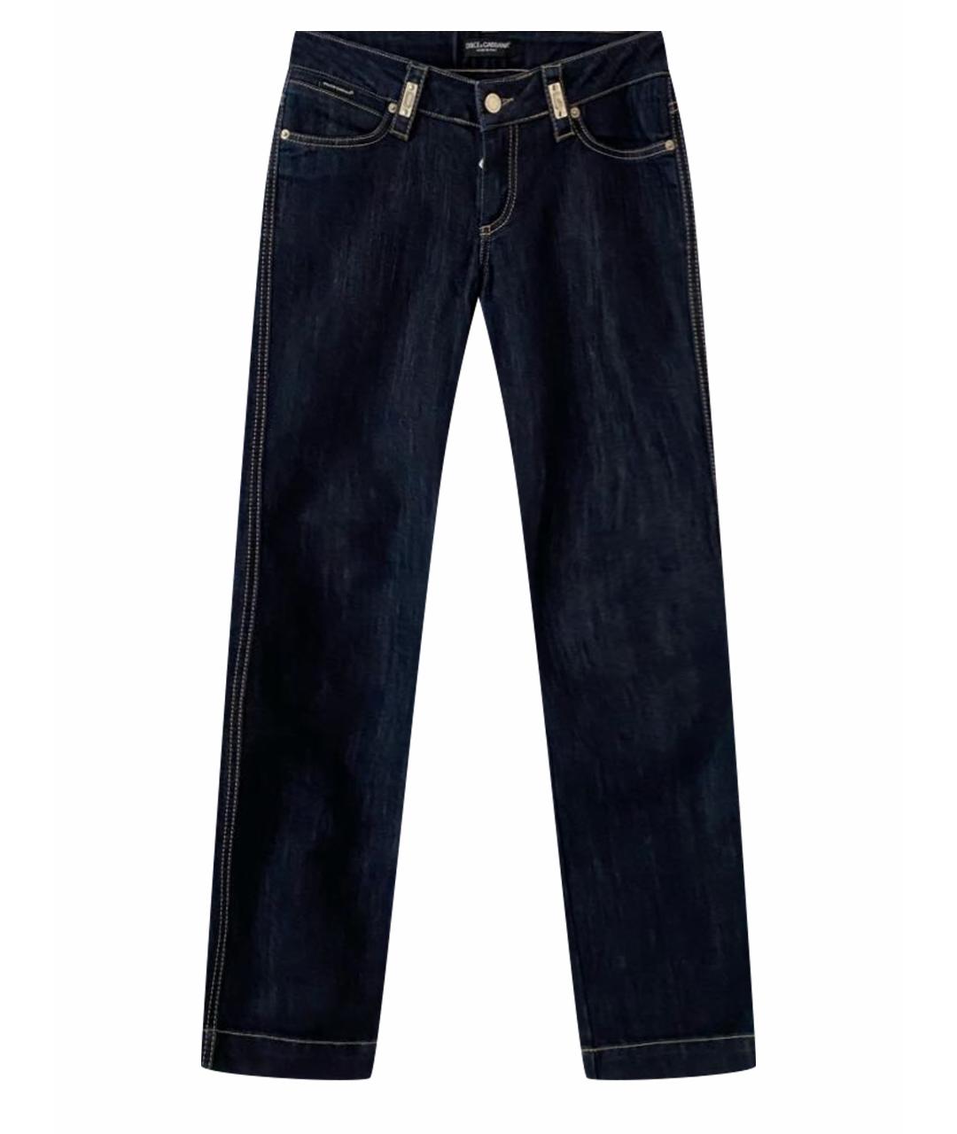 DOLCE&GABBANA Темно-синие хлопко-полиэстеровые прямые джинсы, фото 1