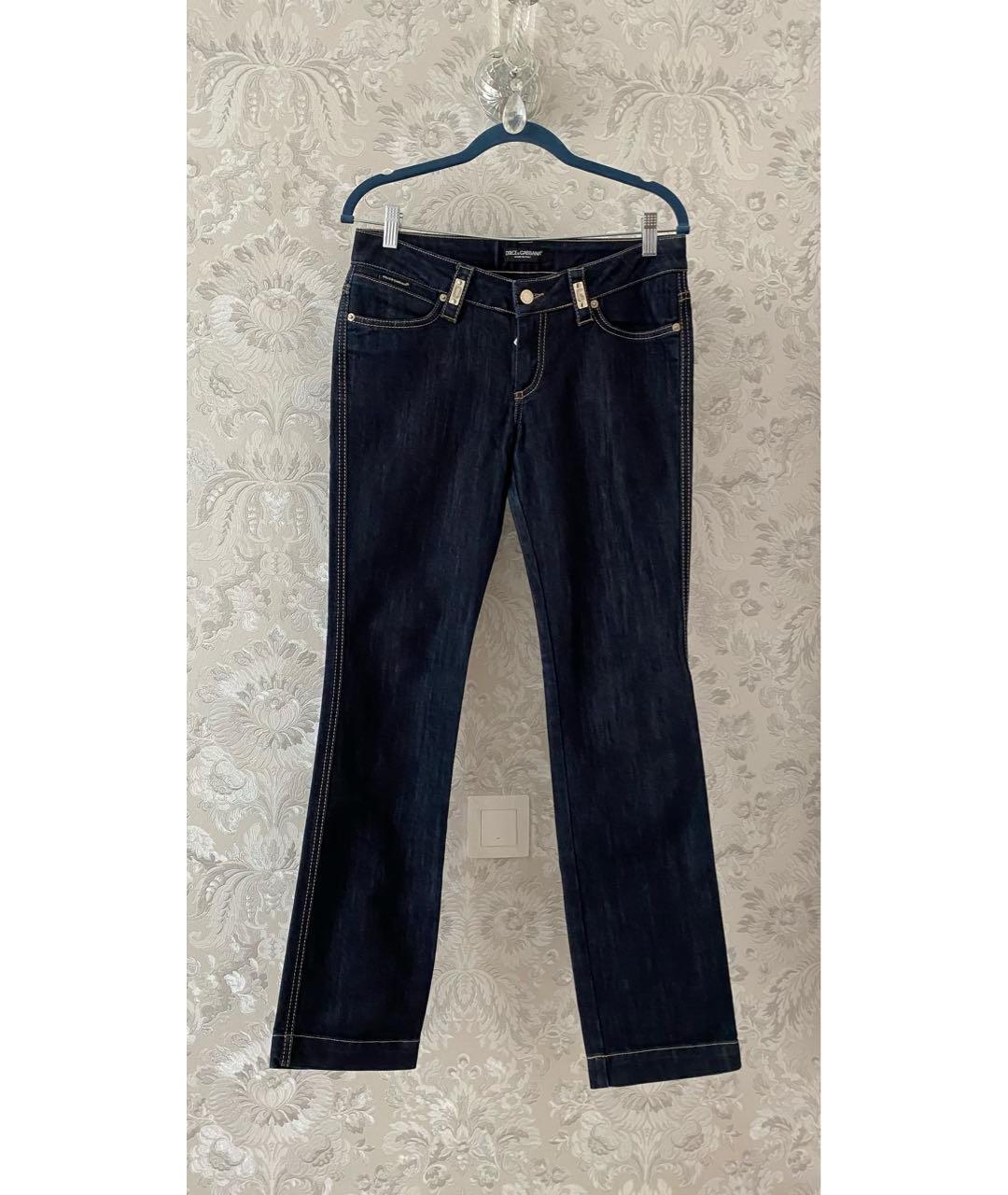 DOLCE&GABBANA Темно-синие хлопко-полиэстеровые прямые джинсы, фото 9