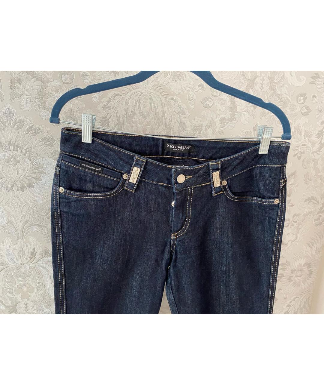 DOLCE&GABBANA Темно-синие хлопко-полиэстеровые прямые джинсы, фото 4