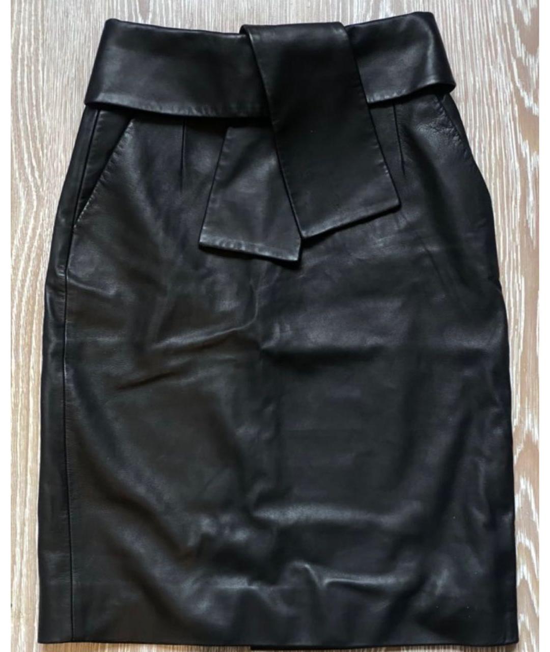 BALENCIAGA Черная кожаная юбка миди, фото 7