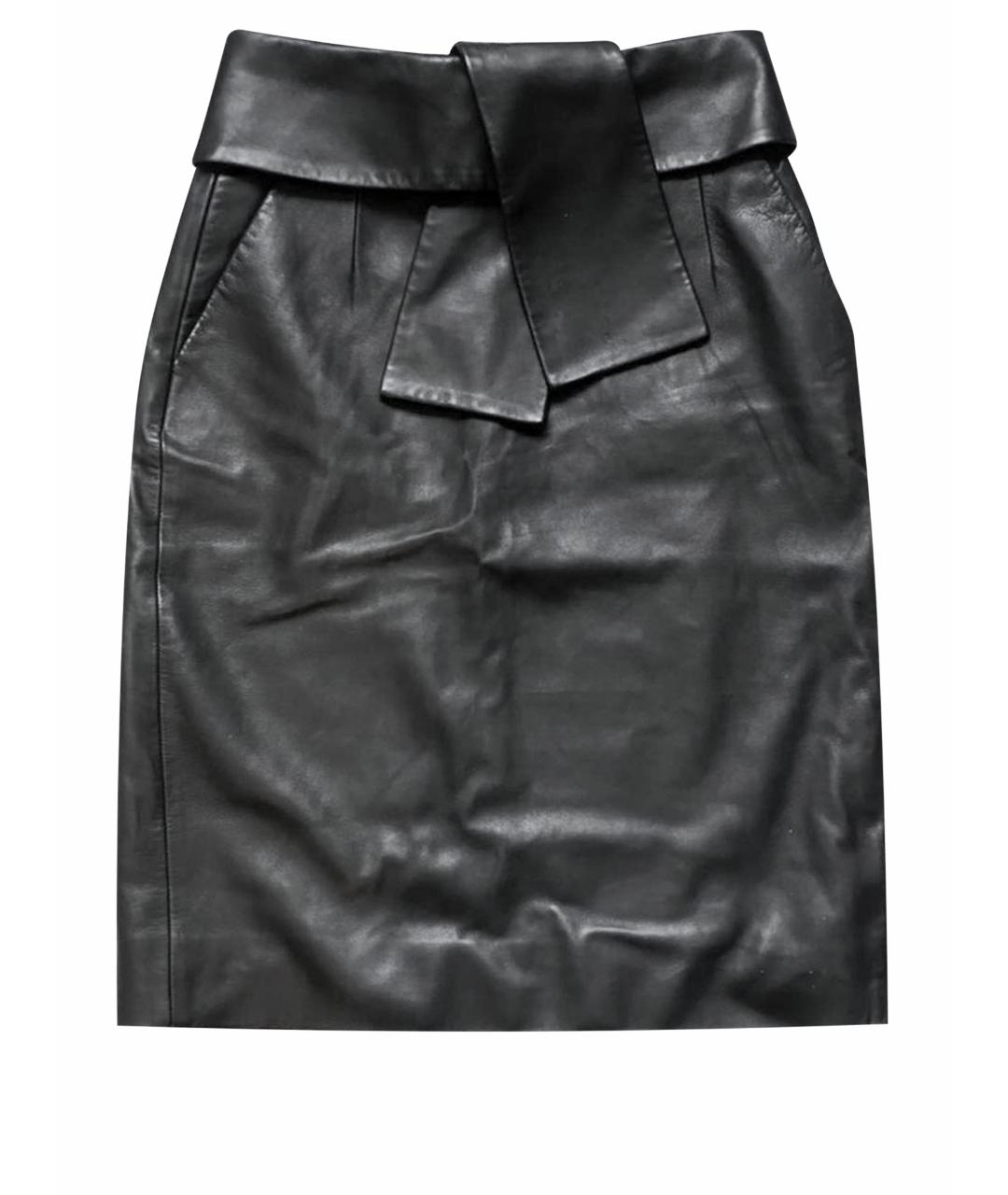 BALENCIAGA Черная кожаная юбка миди, фото 1