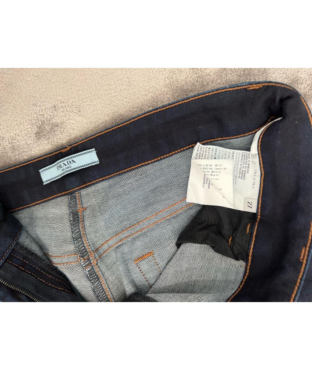 PRADA Темно-синие хлопко-эластановые джинсы слим, фото 6