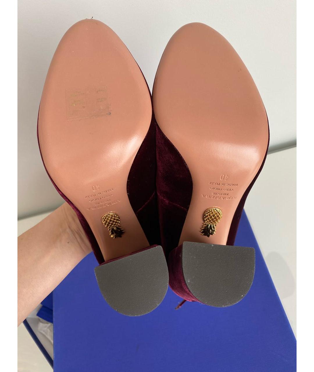 AQUAZZURA Бордовые бархатные туфли, фото 5