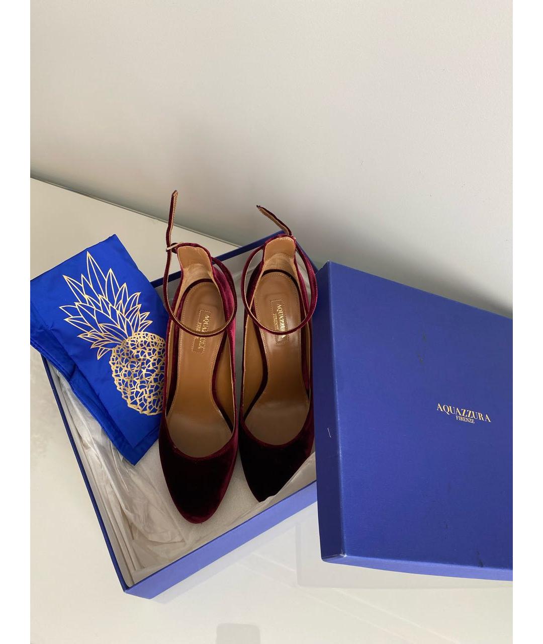 AQUAZZURA Бордовые бархатные туфли, фото 6