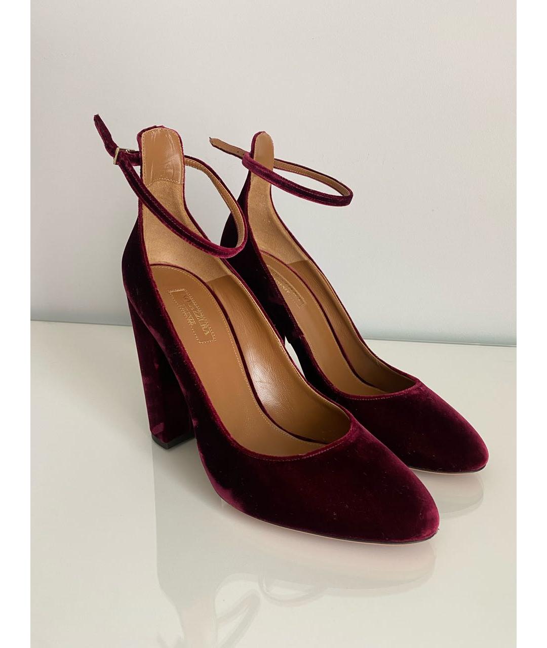 AQUAZZURA Бордовые бархатные туфли, фото 2