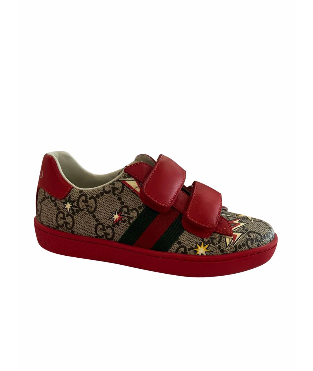 GUCCI KIDS Коричневые кожаные кеды, фото 1